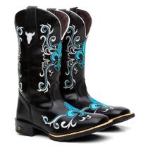 Bota Texana Feminina Country Em Couro Orquídea Azul Ref. Orq-Azul