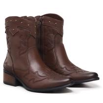 Bota Texana Feminina Country Rodeio Bordada Couro Legitimo Bico Fino Cano Curto Mod.11002 - Kauany Calçados