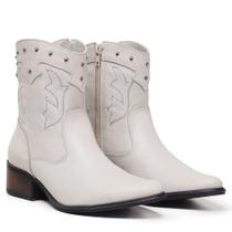 Bota Texana Feminina Country Rodeio Bordada Couro Legitimo Bico Fino Cano Curto Mod.11002