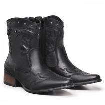 Bota Texana Feminina Country Rodeio Bordada Couro Legitimo Bico Fino Cano Curto Mod.11002
