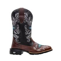 Bota Texana Feminina Country Texas Gold Bordado Azul Bico Quadrado