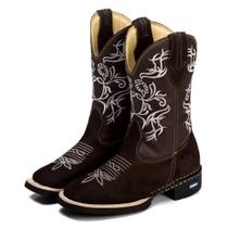 Bota Texana Feminina Couro Cano Alto Veludo Bordada Cowboy