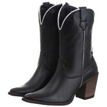 Bota Texana Feminina Couro Cano Alto Zíper Bico Fino Moderna