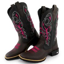 Bota Texana Feminina Couro Country Bico Quadrado Café Delegada Bota Texana Feminina Couro Country Bico Quadrado Café Delegada