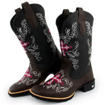 Bota Texana Feminina Couro Country Bico Quadrado Café Rosa 10000 Bota Texana Feminina Couro Country Bico Quadrado Café Rosa 10000