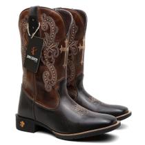 Bota Texana Feminina Cruz Bordada Em Couro Ref. Cruz-Bordada