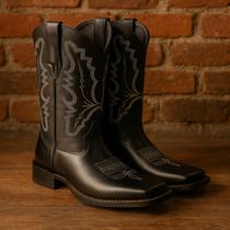 Bota Texana Feminina em Couro Legítimo Preto Cano Bordado Fenix Kapell Bota Texana Feminina em Couro Legítimo Preto Cano Bordado Fenix Kapell