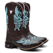 Bota Texana Feminina Floral Azul em Couro Bota Texana Feminina Floral Azul em Couro