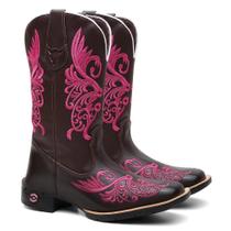 Bota Texana Feminina Floral Rosa em Couro Bota Texana Feminina Floral Rosa em Couro