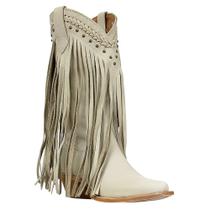 Bota Texana Feminina Franjas Off White Bico Fino Cow Way 35411