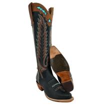 Bota Texana Feminina Goyazes Bico Fino Alto Fashion Couro Dallas Marinho Ref 259802CC