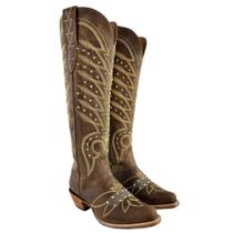 Bota Texana Feminina Goyazes Bico Fino Cano Alto Fashion Couro Dallas Creme Ref 259803CC