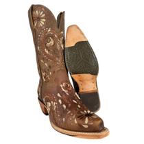 Bota Texana Feminina Goyazes Bico Fino Couro Dallas Furta Cor Bordado Flores Solado Injetado Couro Café Ref256802CC