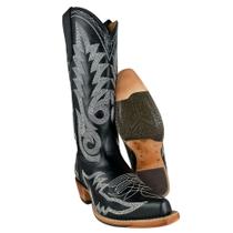 Bota Texana Feminina Goyazes Bico Fino Couro Mustang Preto Bordado Em Branco Solado Injetado Ref256803CC04 Bota Texana Feminina Goyazes Bico Fino Couro Mustang Preto Bordado Em Branco Solado Injetado Ref256803CC04
