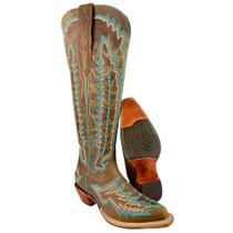 Bota Texana Feminina Goyazes Bico Fino Fashion Couro Dallas Marrom Cano Alto Bordado Solado Injetado Ref259801CC