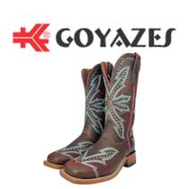 Bota Texana Feminina Goyazes Bico Quadrado Ranch Couro Dallas Marrom Com Bordado Ref 246408CC Bota Texana Feminina Goyazes Bico Quadrado Ranch Couro Dallas Marrom Com Bordado Ref 246408CC