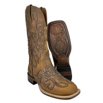 Bota Texana Feminina Goyazes Bico Quadrado Ranch Flare Couro Dallas Ocre Ref 246405CF Bota Texana Feminina Goyazes Bico Quadrado Ranch Flare Couro Dallas Ocre Ref 246405CF