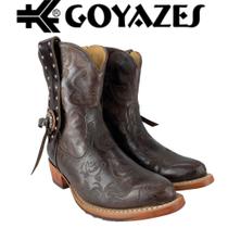 Bota Texana Feminina Goyazes Bico Redondo Marrom Couro - Ref.233401-CC Bota Texana Feminina Goyazes Bico Redondo Marrom Couro - Ref.233401-CC