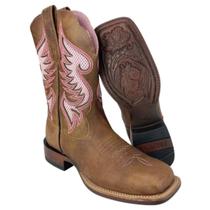 Bota Texana Feminina Goyazes Couro Dallas Furta Cor Bico Quadrado Ranch Flare Furta Ref: 246402-CF
