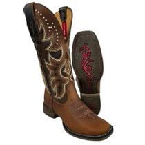 Bota Texana Feminina Goyazes Couro Dallas Furtacor Dallas Tabaco Bico Quadrado Flex REF243203CF