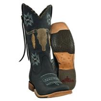 Bota Texana Feminina Goyazes Couro Dallas Marinho Noite Bordado Azul Claro REF 203260CC04 Bota Texana Feminina Goyazes Couro Dallas Marinho Noite Bordado Azul Claro REF 203260CC04