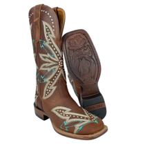 Bota Texana Feminina Goyazes Couro Dallas Marrom Bico Quadrado Ref: 246408-CF