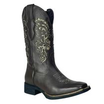 Bota Texana Feminina Hoper Cestavada Castanho-Bronze Bico Quadrado Mexicana Boots Boiadeira Agro