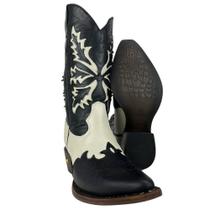 Bota Texana Feminina Jácomo Bico Fino Cano Médio Couro Fóssil Oil Preto Napa Marfim Ref90121TCO Bota Texana Feminina Jácomo Bico Fino Cano Médio Couro Fóssil Oil Preto Napa Marfim Ref90121TCO