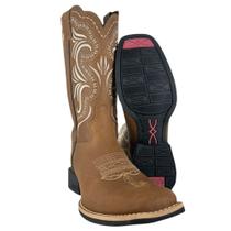 Bota Texana Feminina Jácomo Bico Quadrado Couro Crazy Amêndoa e Cano Bordado Branco Sola Preta Ref. 1311UF Bota Texana Feminina Jácomo Bico Quadrado Couro Crazy Amêndoa e Cano Bordado Branco Sola Preta Ref. 1311UF