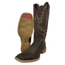 Bota Texana Feminina Jácomo Bico Quadrado Couro Mustang Dark Brown Com Bordado Crú Ref. 1271UFA Bota Texana Feminina Jácomo Bico Quadrado Couro Mustang Dark Brown Com Bordado Crú Ref. 1271UFA