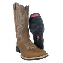 Bota Texana Feminina Jácomo Bico Quadrado Couro Mustang Havana Bordado Ref1271.UF