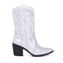 Bota Texana Feminina Prata Country Bico Fino Nova Tendencia