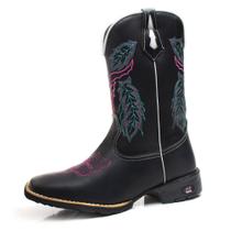 Bota Texana Feminina Rodeio Em Couro Com Bordado De Boi Bico Quadrado Bota Texana Feminina Rodeio Em Couro Com Bordado De Boi Bico Quadrado