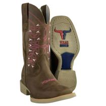 Bota Texana Feminina Texas Rodeo Couro Crazy Tabaco Cano Bordado Florão Rosa Pink Sola Branca RF TR805LQBO Bota Texana Feminina Texas Rodeo Couro Crazy Tabaco Cano Bordado Florão Rosa Pink Sola Branca RF TR805LQBO