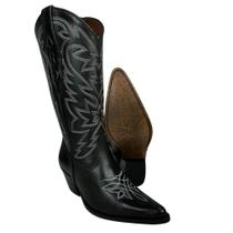 Bota Texana Feminina Vimar Bico Fino Couro Preto Com Bordado Sola CPLACV002 R. 10230