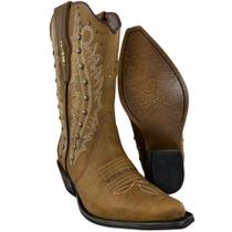 Bota Texana Feminina Vimar Bico Fino Fóssil Caramelo Carrara Rustica Ref. 11291