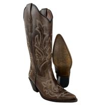 Bota Texana Feminina Vimar Bico Fino Fóssil Castanho Com Bordado Sola CPLAC Croco VR25V001 REF 10225