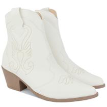 Bota Texana Feminina Western Cano Curto Salto Médio Bordada Olzzy