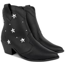 Bota Texana Feminina Western Cano Curto Salto Médio Estrelas Olzzy
