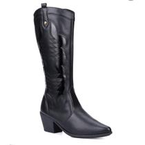 Bota Texana Feminina Western Cano Longo Metalizado Bico Fino