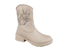 Bota Texana Fuffy Zíper Salto Bloco Branco Off