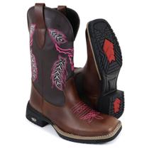 Bota texana galveston country bico quadrado - cano bordado