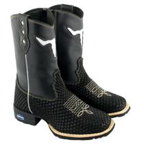 Bota Texana Infantil Com Zíper Country Bordada Sola Bico Quadrado