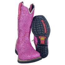 Bota Texana Infantil De Menina Country Original Vimar Com Gliter Craquelê Pink De Usar No Rodeio Ref: 94000