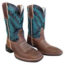 Bota Texana Infantil Durango Marrom Cano Preto com Turquesa Bota Texana Infantil Durango Marrom Cano Preto com Turquesa