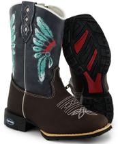 Bota Texana Infantil Em Couro Bordado Indio