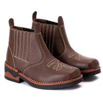 Bota Texana Infantil em Couro Marrom Modelo Chelsea Juvenil-339 Bota Texana Infantil em Couro Marrom Modelo Chelsea Juvenil-339