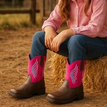 Bota Texana Infantil Feminina Em Couro Legítimo Bordada Rosa Kapell