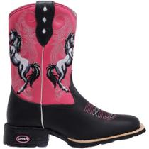 Bota Texana Linha Kids Para Meninas em Couro Moda Country Bico Quadrado