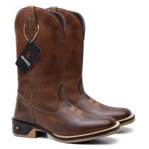 Bota Texana Lisa Café Masculina em Couro Sola Borracha Jump